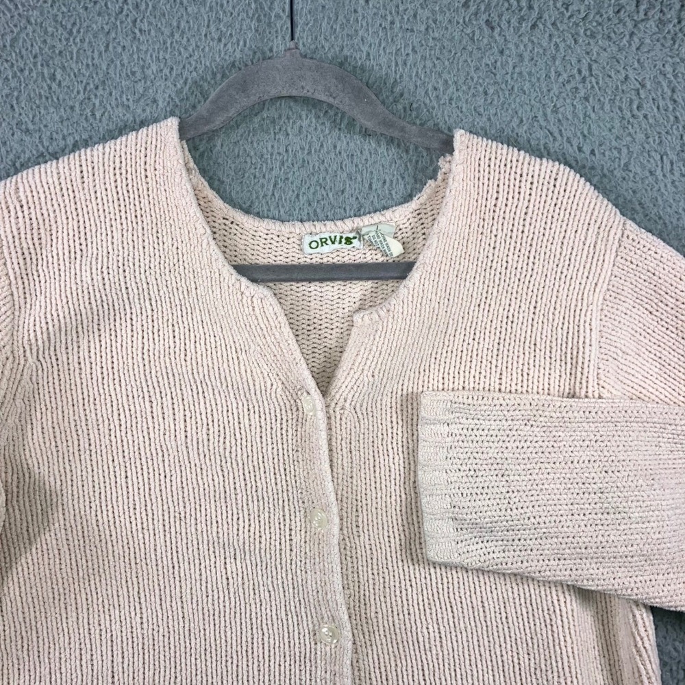 ORVIS Cardigan Sweater L Pink Button Up Grandma Craft Grunge Outdoor Chore Flaw